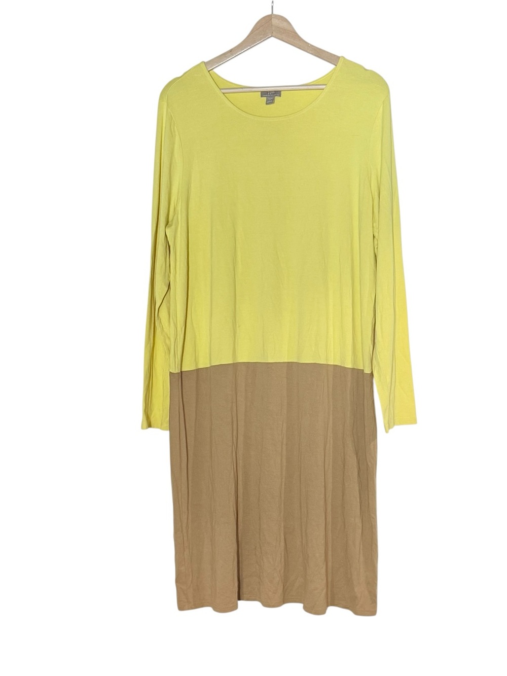 J. Jill Colorblock Yellow Brown Drop Waist Long Sleeve Shift Midi Dress Size L